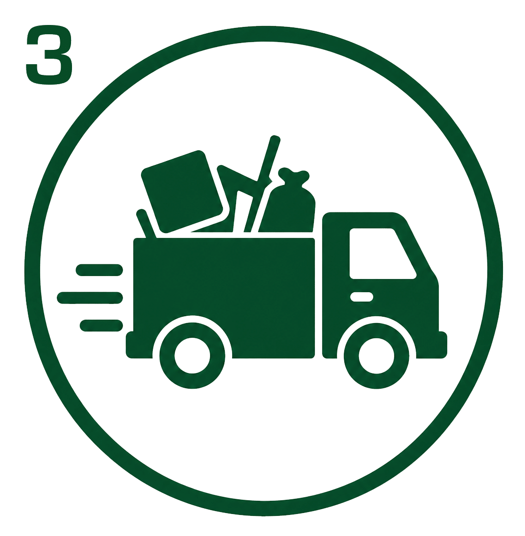 Junk removal haul away service icon with truck and motion lines
