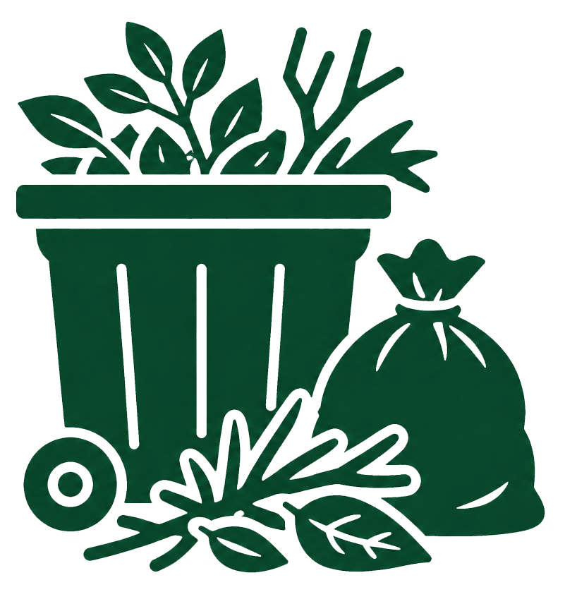 Yard waste and brush removal icon representing leaves and branch cleanup service